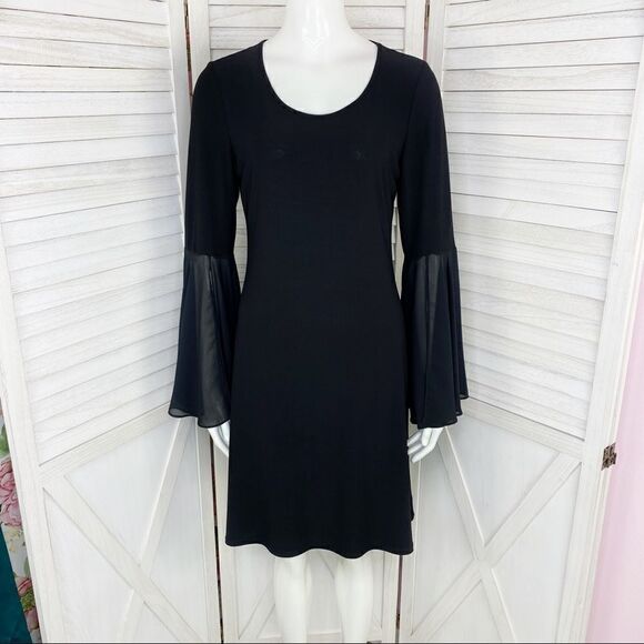 MSK Flared Bell Sleeve Sheath Party Dress Black Small Long Sleeve Stretch - Picture 1 of 10